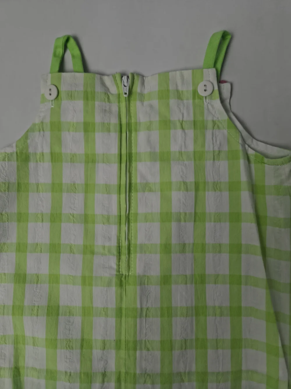 Girls' Green Check Two-Piece Summer Set with Pink Flower Accents